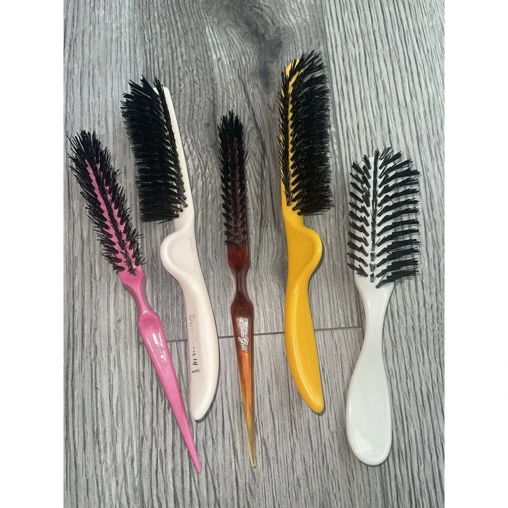 Lot Of 5 Vintage Hair Brushes Wrist Saver 14, Studio Girl, Made‎ In USA